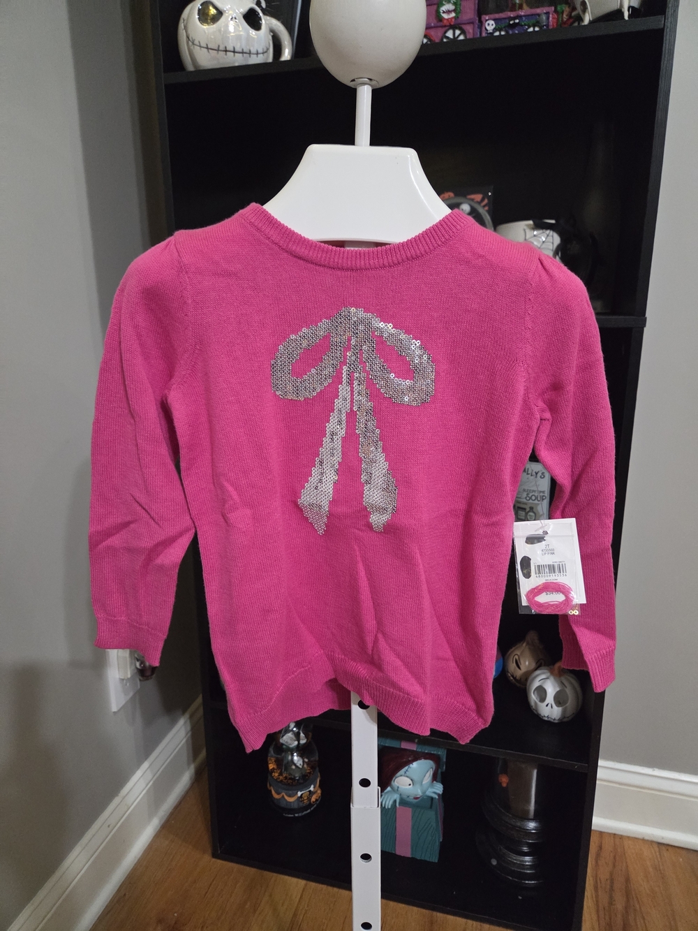 crown & ivy Hot Pink Sweater with Silver Sequin Bow